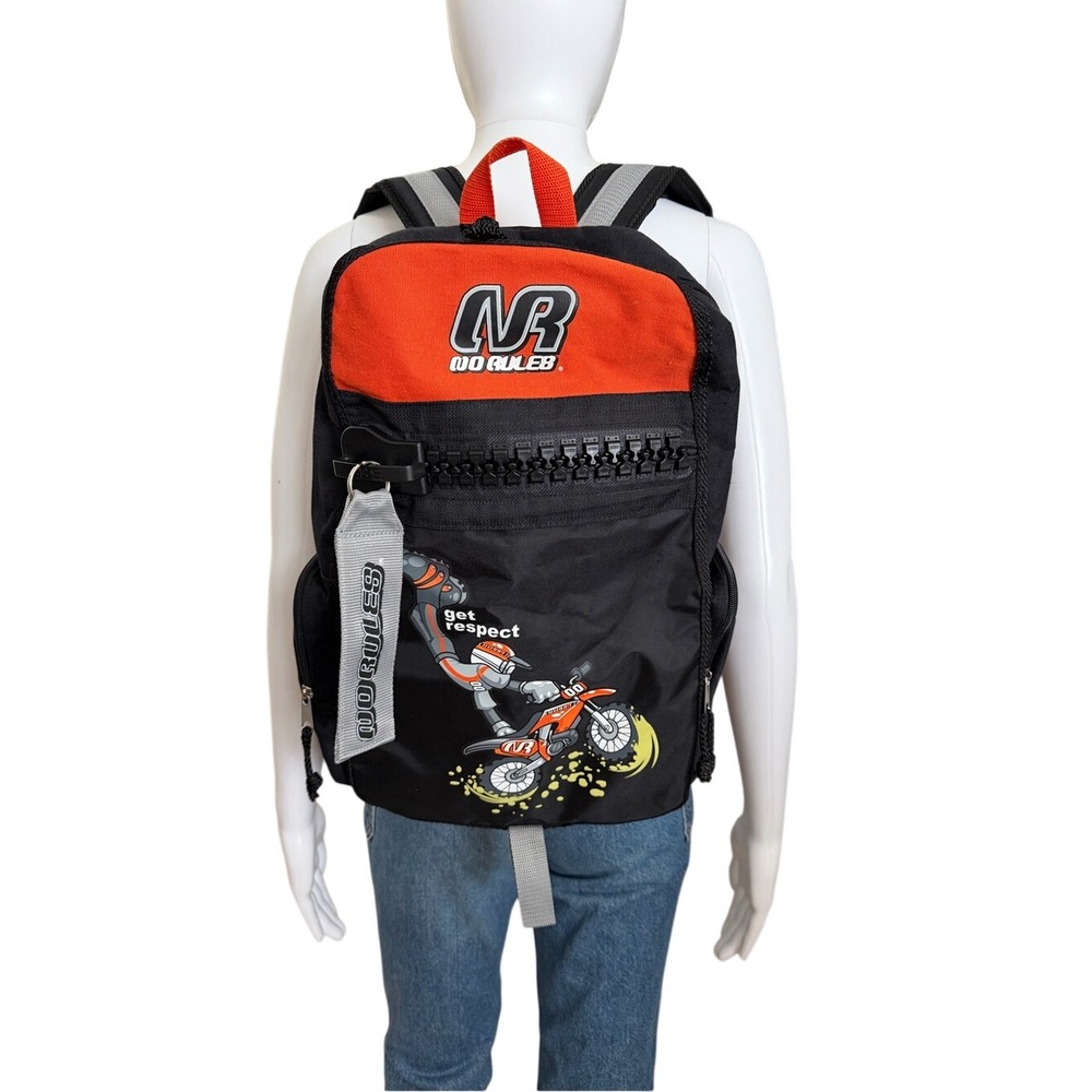 No Rules Black Orange Motocross Dirt Bike Backpack